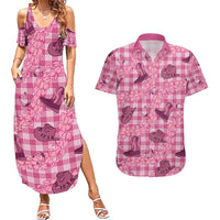 Pink Palaka Hawaii Cowboy Couples Matching Summer Maxi Dress and Hawaiian Shirt Puakenikeni Lei Paniolo Papale Seamless Vibes LT14 Pink - Polynesian Pride