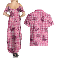 Pink Palaka Hawaii Cowboy Couples Matching Summer Maxi Dress and Hawaiian Shirt Puakenikeni Lei Paniolo Papale Seamless Vibes LT14 - Polynesian Pride