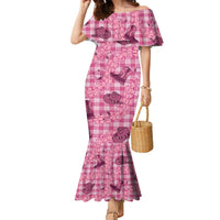 Pink Palaka Hawaii Cowboy Family Matching Mermaid Dress and Hawaiian Shirt Puakenikeni Lei Paniolo Papale Seamless Vibes LT14 Mom's Dress Pink - Polynesian Pride