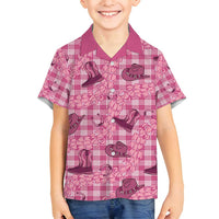 Pink Palaka Hawaii Cowboy Family Matching Off Shoulder Maxi Dress and Hawaiian Shirt Puakenikeni Lei Paniolo Papale Seamless Vibes LT14 Son's Shirt Pink - Polynesian Pride