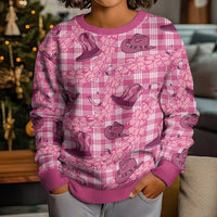 Pink Palaka Hawaii Cowboy Kid Ugly Christmas Sweater Puakenikeni Lei Paniolo Papale Seamless Vibes LT14 - Polynesian Pride