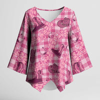 Pink Palaka Hawaii Cowboy Kimono Sleeve Blouse Puakenikeni Lei Paniolo Papale Seamless Vibes LT14 Female Pink - Polynesian Pride