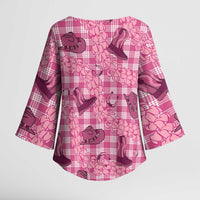Pink Palaka Hawaii Cowboy Kimono Sleeve Blouse Puakenikeni Lei Paniolo Papale Seamless Vibes LT14 - Polynesian Pride