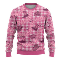Pink Palaka Hawaii Cowboy Ugly Christmas Sweater Puakenikeni Lei Paniolo Papale Seamless Vibes LT14 - Polynesian Pride