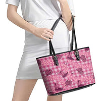 Pink Palaka Hawaii Cowboy Leather Tote Bag Puakenikeni Lei Paniolo Papale Seamless Vibes LT14 - Polynesian Pride