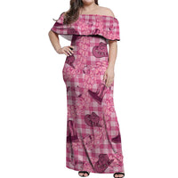 Pink Palaka Hawaii Cowboy Off Shoulder Maxi Dress Puakenikeni Lei Paniolo Papale Seamless Vibes LT14 Women Pink - Polynesian Pride