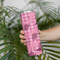 Pink Palaka Hawaii Cowboy Skinny Tumbler Puakenikeni Lei Paniolo Papale Seamless Vibes LT14 - Polynesian Pride