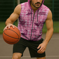 Pink Palaka Hawaii Cowboy Sleeveless Zip Hoodie Puakenikeni Lei Paniolo Papale Seamless Vibes LT14 - Polynesian Pride