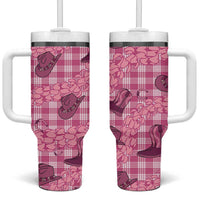 Pink Palaka Hawaii Cowboy Tumbler With Handle Puakenikeni Lei Paniolo Papale Seamless Vibes LT14 One Size: 40 oz Pink - Polynesian Pride