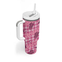 Pink Palaka Hawaii Cowboy Tumbler With Handle Puakenikeni Lei Paniolo Papale Seamless Vibes LT14 - Polynesian Pride