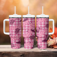 Pink Palaka Hawaii Cowboy Tumbler With Handle Puakenikeni Lei Paniolo Papale Seamless Vibes LT14 - Polynesian Pride