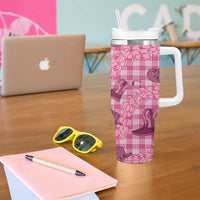 Pink Palaka Hawaii Cowboy Tumbler With Handle Puakenikeni Lei Paniolo Papale Seamless Vibes LT14 - Polynesian Pride