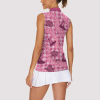 Pink Palaka Hawaii Cowboy Women Sleeveless Polo Shirt Puakenikeni Lei Paniolo Papale Seamless Vibes LT14 - Polynesian Pride