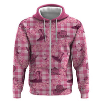 Pink Palaka Hawaii Cowboy Zip Hoodie Puakenikeni Lei Paniolo Papale Seamless Vibes LT14 Zip Hoodie Pink - Polynesian Pride