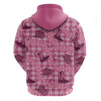 Pink Palaka Hawaii Cowboy Zip Hoodie Puakenikeni Lei Paniolo Papale Seamless Vibes LT14 - Polynesian Pride