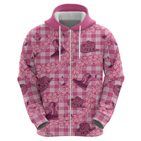 Pink Palaka Hawaii Cowboy Zip Hoodie Puakenikeni Lei Paniolo Papale Seamless Vibes LT14 - Polynesian Pride