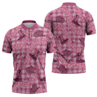 Pink Palaka Hawaii Cowboy Zipper Polo Shirt Puakenikeni Lei Paniolo Papale Seamless Vibes LT14 - Polynesian Pride