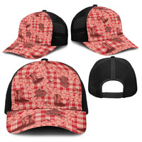 Red Palaka Hawaii Cowboy Baseball Net Cap Puakenikeni Lei Paniolo Papale Seamless Vibes - Polynesian Pride
