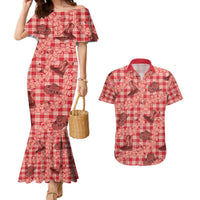 Red Palaka Hawaii Cowboy Couples Matching Mermaid Dress and Hawaiian Shirt Puakenikeni Lei Paniolo Papale Seamless Vibes LT14 Red - Polynesian Pride