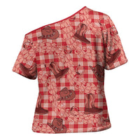 Red Palaka Hawaii Cowboy Cross Shoulder Shirt Puakenikeni Lei Paniolo Papale Seamless Vibes LT14 - Polynesian Pride