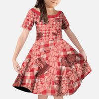 Red Palaka Hawaii Cowboy Family Matching Off The Shoulder Long Sleeve Dress and Hawaiian Shirt Puakenikeni Lei Paniolo Papale Seamless Vibes LT14 Daughter's Dress Red - Polynesian Pride
