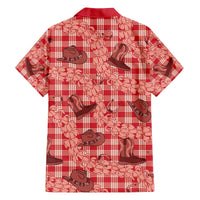 Red Palaka Hawaii Cowboy Family Matching Off The Shoulder Long Sleeve Dress and Hawaiian Shirt Puakenikeni Lei Paniolo Papale Seamless Vibes LT14 - Polynesian Pride