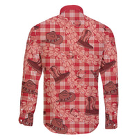Red Palaka Hawaii Cowboy Family Matching Off The Shoulder Long Sleeve Dress and Hawaiian Shirt Puakenikeni Lei Paniolo Papale Seamless Vibes LT14 - Polynesian Pride