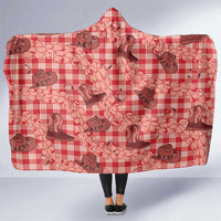 Red Palaka Hawaii Cowboy Hooded Blanket Puakenikeni Lei Paniolo Papale Seamless Vibes LT14 One Size Red - Polynesian Pride