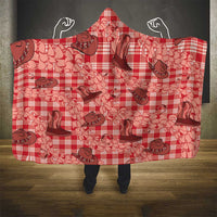 Red Palaka Hawaii Cowboy Hooded Blanket Puakenikeni Lei Paniolo Papale Seamless Vibes LT14 - Polynesian Pride