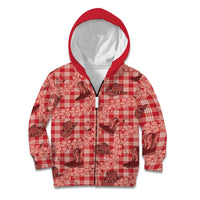 Red Palaka Hawaii Cowboy Kid Hoodie Puakenikeni Lei Paniolo Papale Seamless Vibes LT14 Zip Hoodie Red - Polynesian Pride
