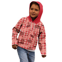 Red Palaka Hawaii Cowboy Kid Hoodie Puakenikeni Lei Paniolo Papale Seamless Vibes LT14 - Polynesian Pride