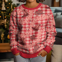 Red Palaka Hawaii Cowboy Kid Ugly Christmas Sweater Puakenikeni Lei Paniolo Papale Seamless Vibes LT14 - Polynesian Pride