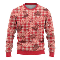 Red Palaka Hawaii Cowboy Ugly Christmas Sweater Puakenikeni Lei Paniolo Papale Seamless Vibes LT14 - Polynesian Pride