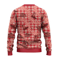 Red Palaka Hawaii Cowboy Ugly Christmas Sweater Puakenikeni Lei Paniolo Papale Seamless Vibes LT14 - Polynesian Pride