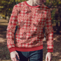 Red Palaka Hawaii Cowboy Ugly Christmas Sweater Puakenikeni Lei Paniolo Papale Seamless Vibes LT14 - Polynesian Pride