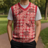 Red Palaka Hawaii Cowboy Christmas Knitted V-Neck Vest Puakenikeni Lei Paniolo Papale Seamless Vibes LT14 - Polynesian Pride