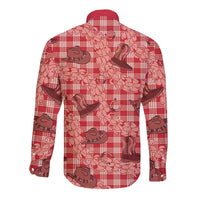 Red Palaka Hawaii Cowboy Long Sleeve Button Shirt Puakenikeni Lei Paniolo Papale Seamless Vibes LT14 - Polynesian Pride