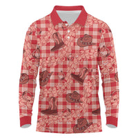 Red Palaka Hawaii Cowboy Long Sleeve Polo Shirt Puakenikeni Lei Paniolo Papale Seamless Vibes LT14 Red - Polynesian Pride