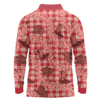 Red Palaka Hawaii Cowboy Long Sleeve Polo Shirt Puakenikeni Lei Paniolo Papale Seamless Vibes LT14 - Polynesian Pride