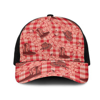 Red Palaka Hawaii Cowboy Mesh Trucker Cap Puakenikeni Lei Paniolo Papale Seamless Vibes - Polynesian Pride