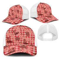 Red Palaka Hawaii Cowboy Mesh Trucker Cap Puakenikeni Lei Paniolo Papale Seamless Vibes - Polynesian Pride
