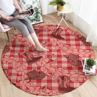 Red Palaka Hawaii Cowboy Round Carpet Puakenikeni Lei Paniolo Papale Seamless Vibes LT14 - Polynesian Pride