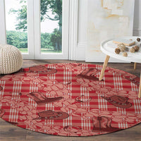 Red Palaka Hawaii Cowboy Round Carpet Puakenikeni Lei Paniolo Papale Seamless Vibes LT14 - Polynesian Pride