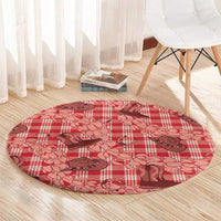 Red Palaka Hawaii Cowboy Round Carpet Puakenikeni Lei Paniolo Papale Seamless Vibes LT14 - Polynesian Pride