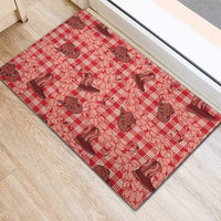 Red Palaka Hawaii Cowboy Rubber Doormat Puakenikeni Lei Paniolo Papale Seamless Vibes LT14 - Polynesian Pride