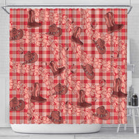 Red Palaka Hawaii Cowboy Shower Curtain Puakenikeni Lei Paniolo Papale Seamless Vibes LT14 - Polynesian Pride