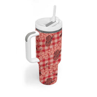 Red Palaka Hawaii Cowboy Tumbler With Handle Puakenikeni Lei Paniolo Papale Seamless Vibes LT14 - Polynesian Pride
