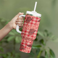 Red Palaka Hawaii Cowboy Tumbler With Handle Puakenikeni Lei Paniolo Papale Seamless Vibes LT14 - Polynesian Pride