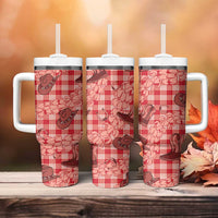 Red Palaka Hawaii Cowboy Tumbler With Handle Puakenikeni Lei Paniolo Papale Seamless Vibes LT14 - Polynesian Pride