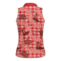 Red Palaka Hawaii Cowboy Women Sleeveless Polo Shirt Puakenikeni Lei Paniolo Papale Seamless Vibes LT14 - Polynesian Pride